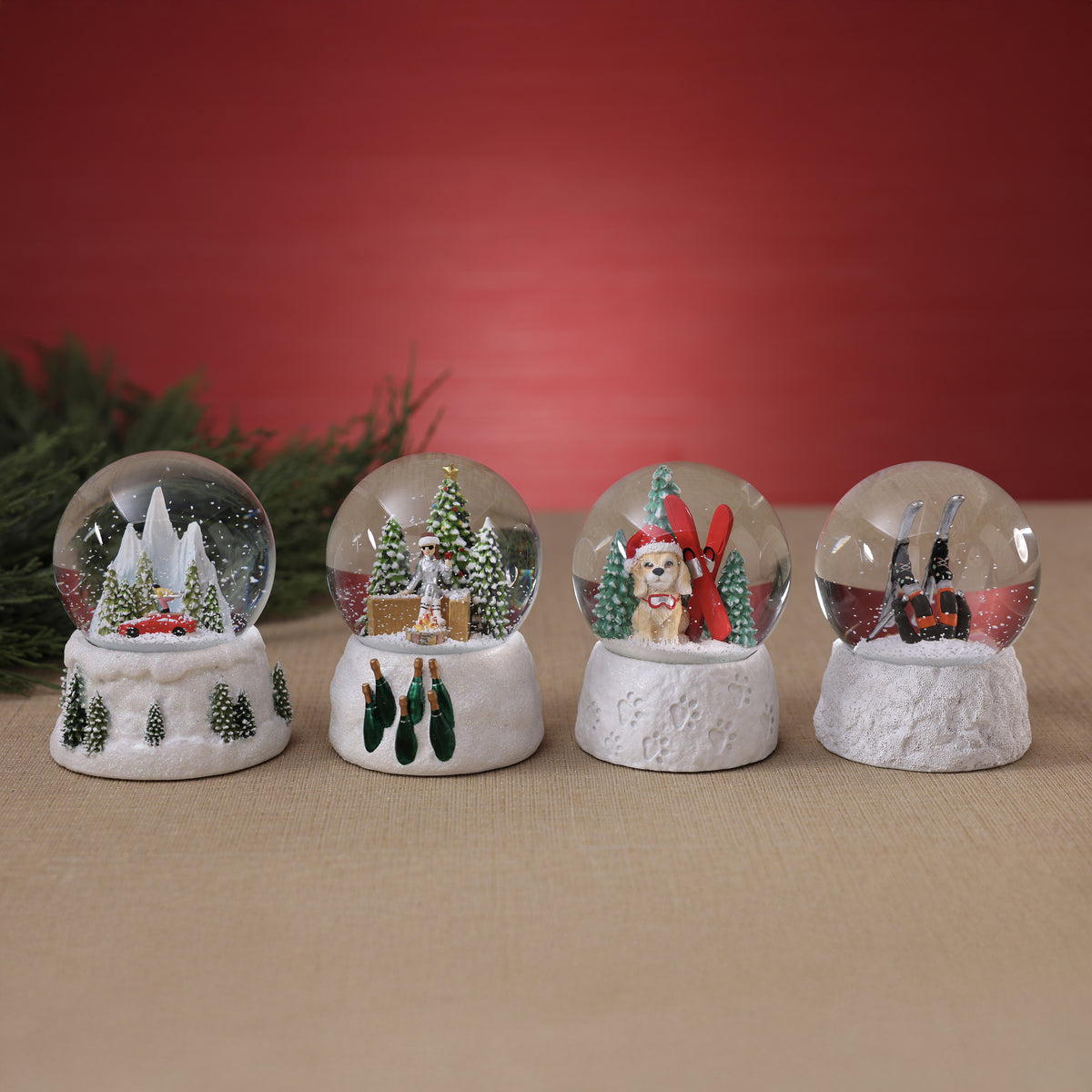 Mountain Dog Snow Globe, Red Skis