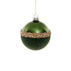 Tonal Shiny Green with Felt and Gold Decoration Glass Ball Ornament