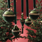 Tonal Shiny Green Felt and Gold Glass Finial Ornament