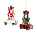 Glass Car Carrying Gifts Glass Ornament - 2 Assorted Pieces
