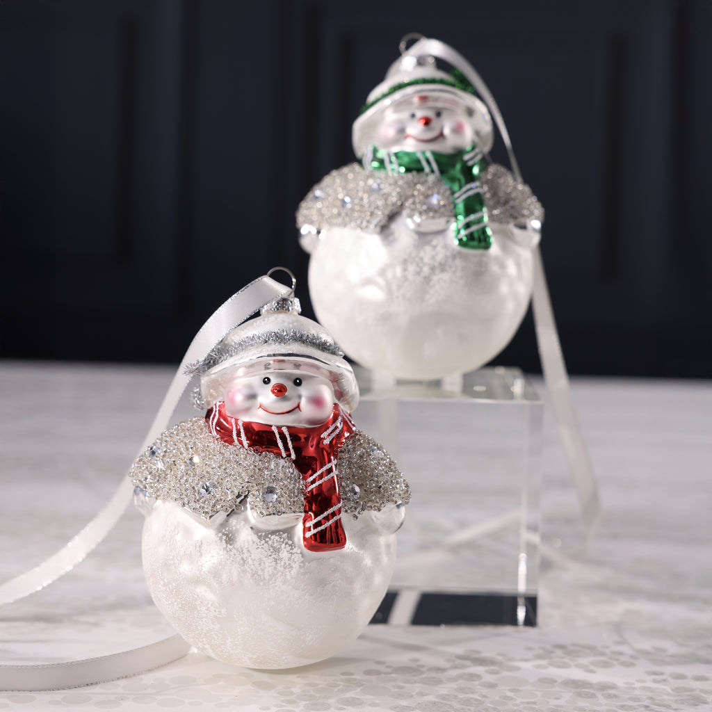Glass Snowman Ornament - 2 Assorted Pieces