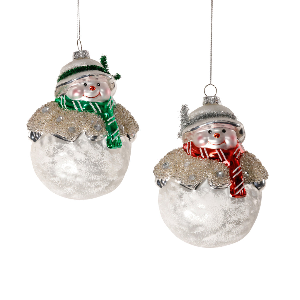 Glass Snowman Ornament - 2 Assorted Pieces