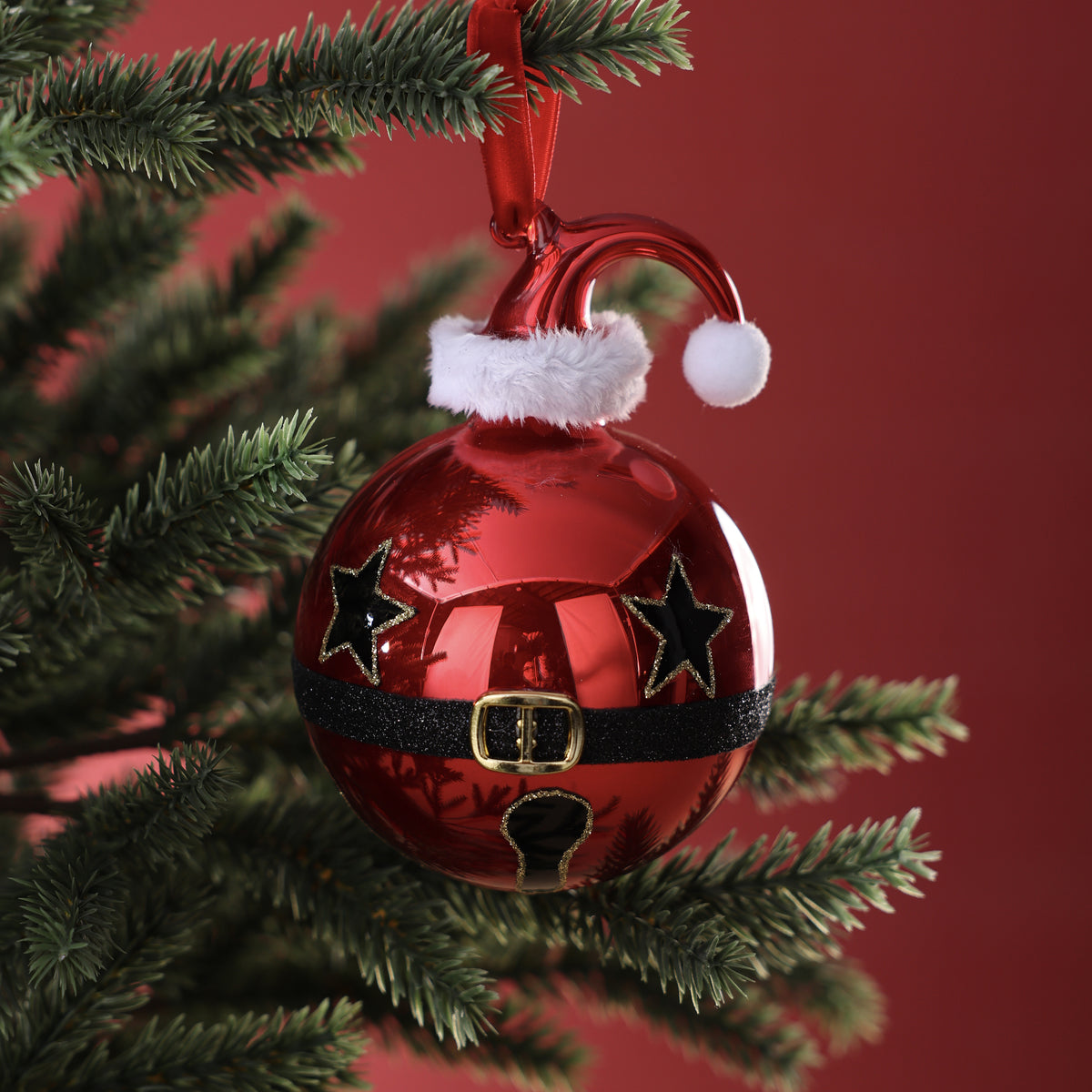 Red Santa Glass Ball Ornament
