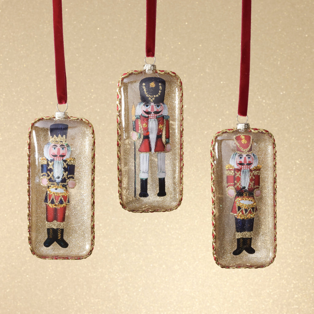 Soldier Design Glass Ornament - 3 Assorted Pieces