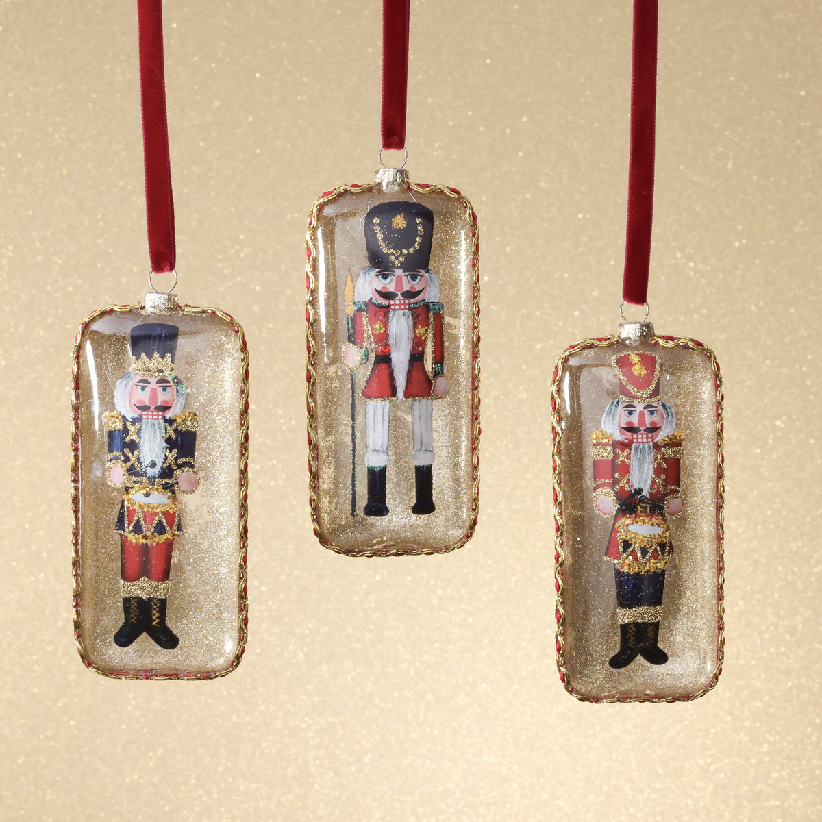 Soldier Design Glass Ornament - 3 Assorted Pieces