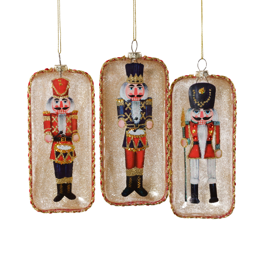 Soldier Design Glass Ornament - 3 Assorted Pieces
