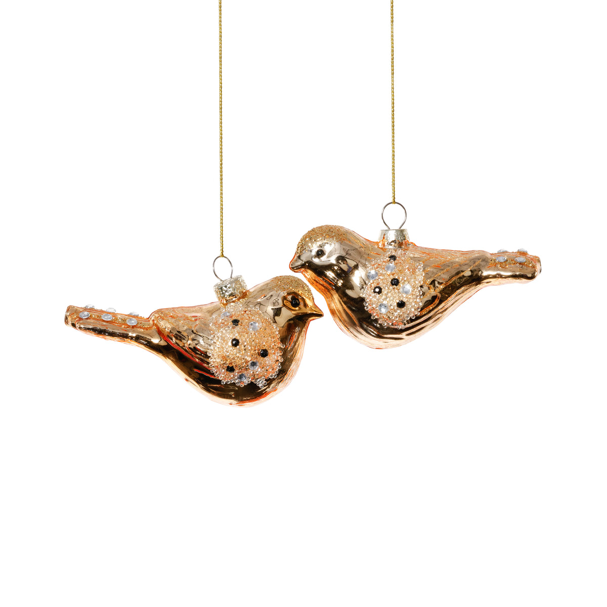 Small Bird Glass Ornament - 2 Assorted Pieces - Gold