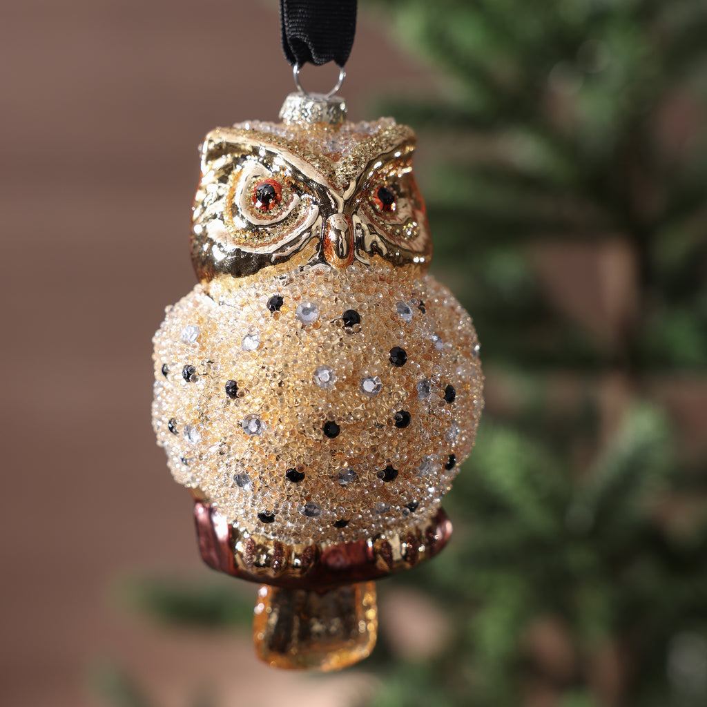 Golden Owl Glass Ornament