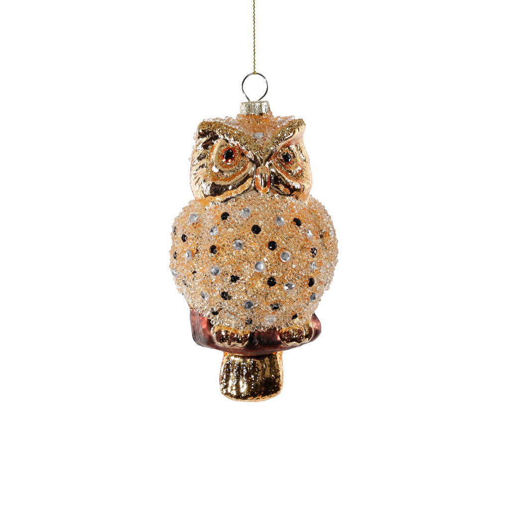 Golden Owl Glass Ornament