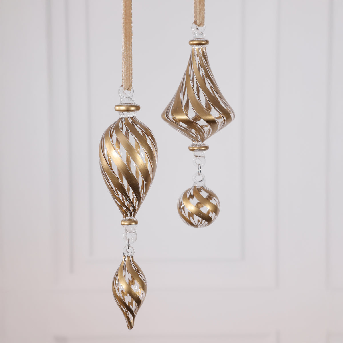Gold Trimmed Artisan Blown Glass Ornament - 2 Assorted Pieces