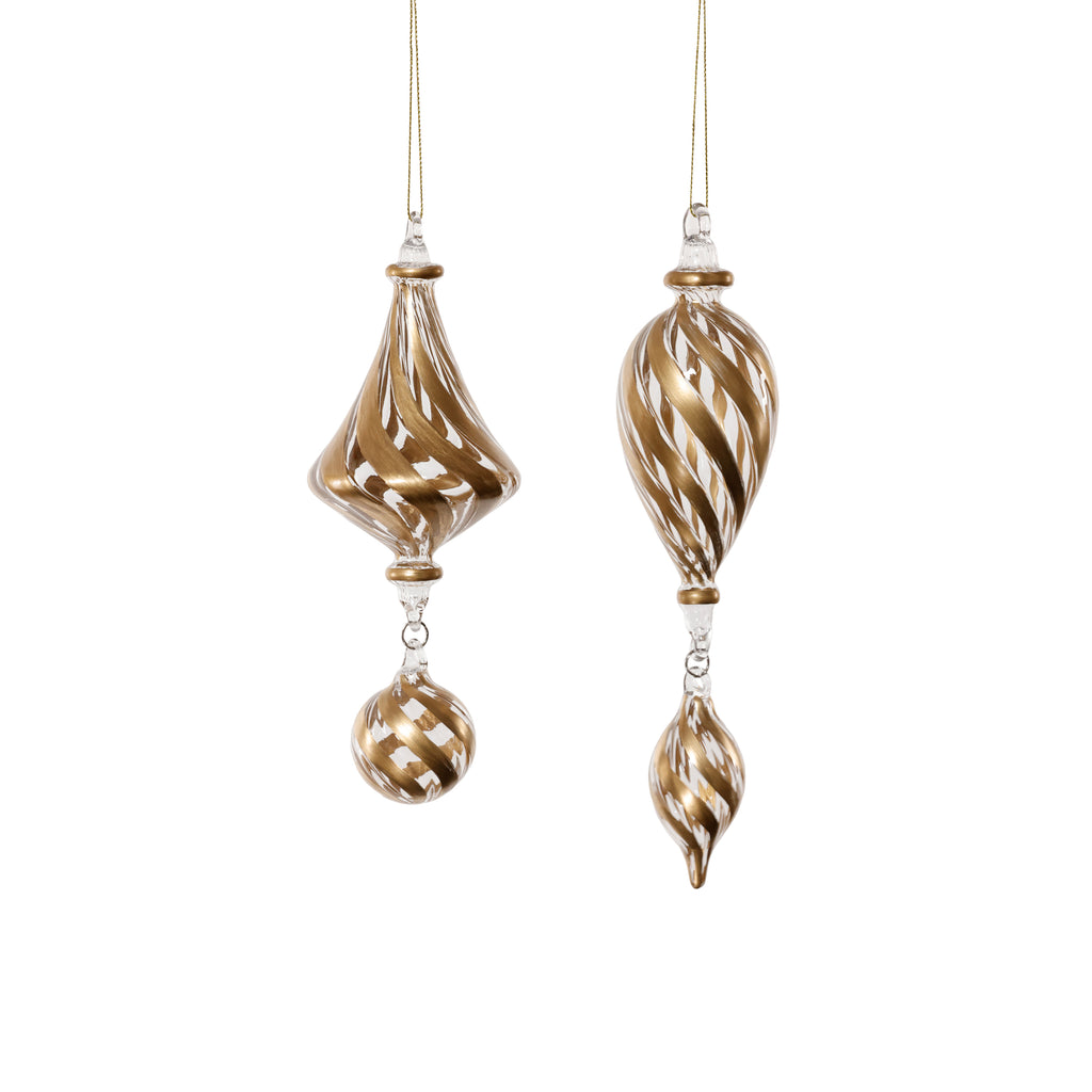 Gold Trimmed Artisan Blown Glass Ornament - 2 Assorted Pieces