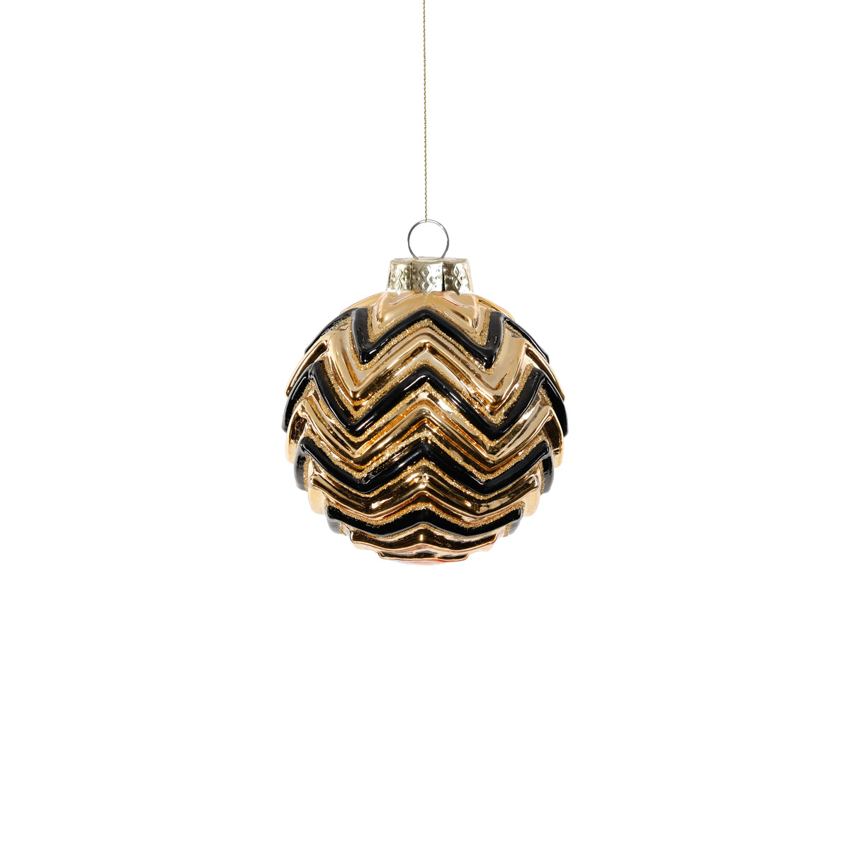 Gold & Black Zigzag Design Glass Ball Ornament