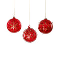 Red and Gold Snowflake Engraved Glass Ball Ornament - 3 Assorted Designs - 4.75 in