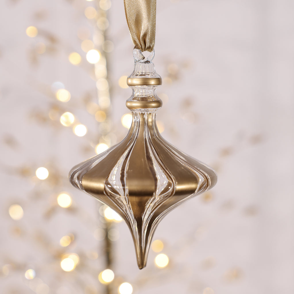 Gold Trimmed Artisan Blown Glass Finial Ornament - 2 Assorted Pieces