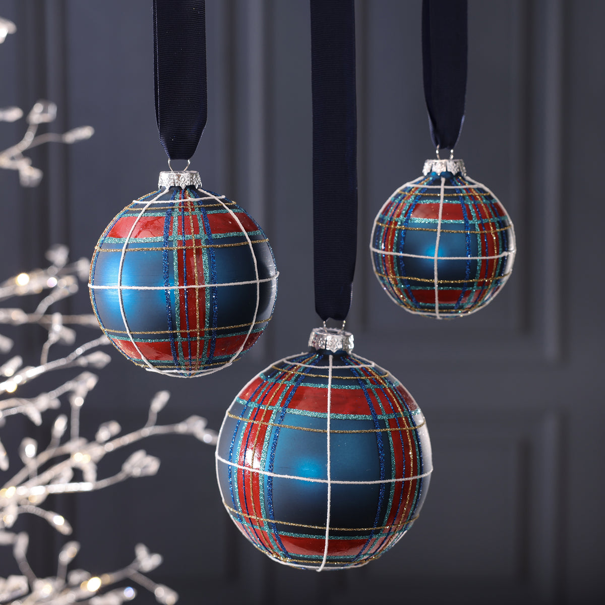 Plaid Design Glass Ball Ornament