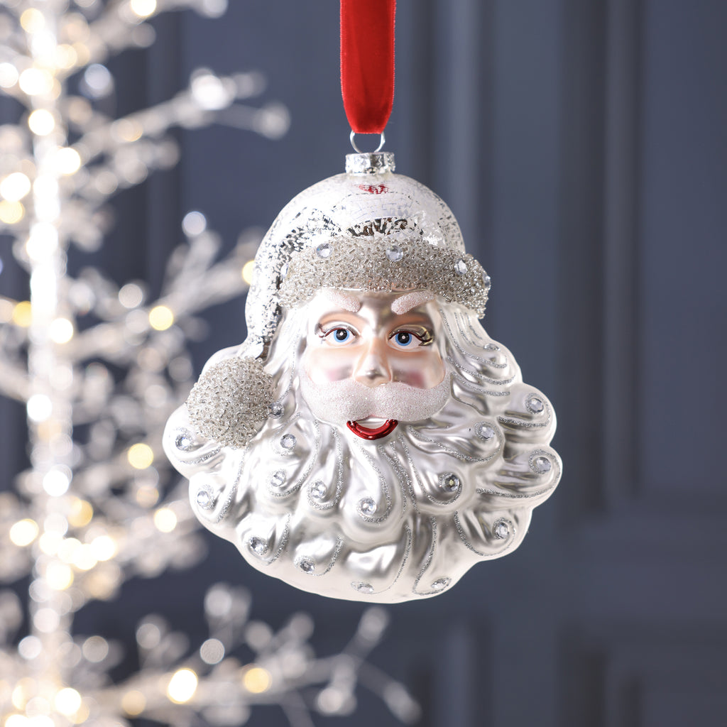 White Santa Claus Glass Ornament