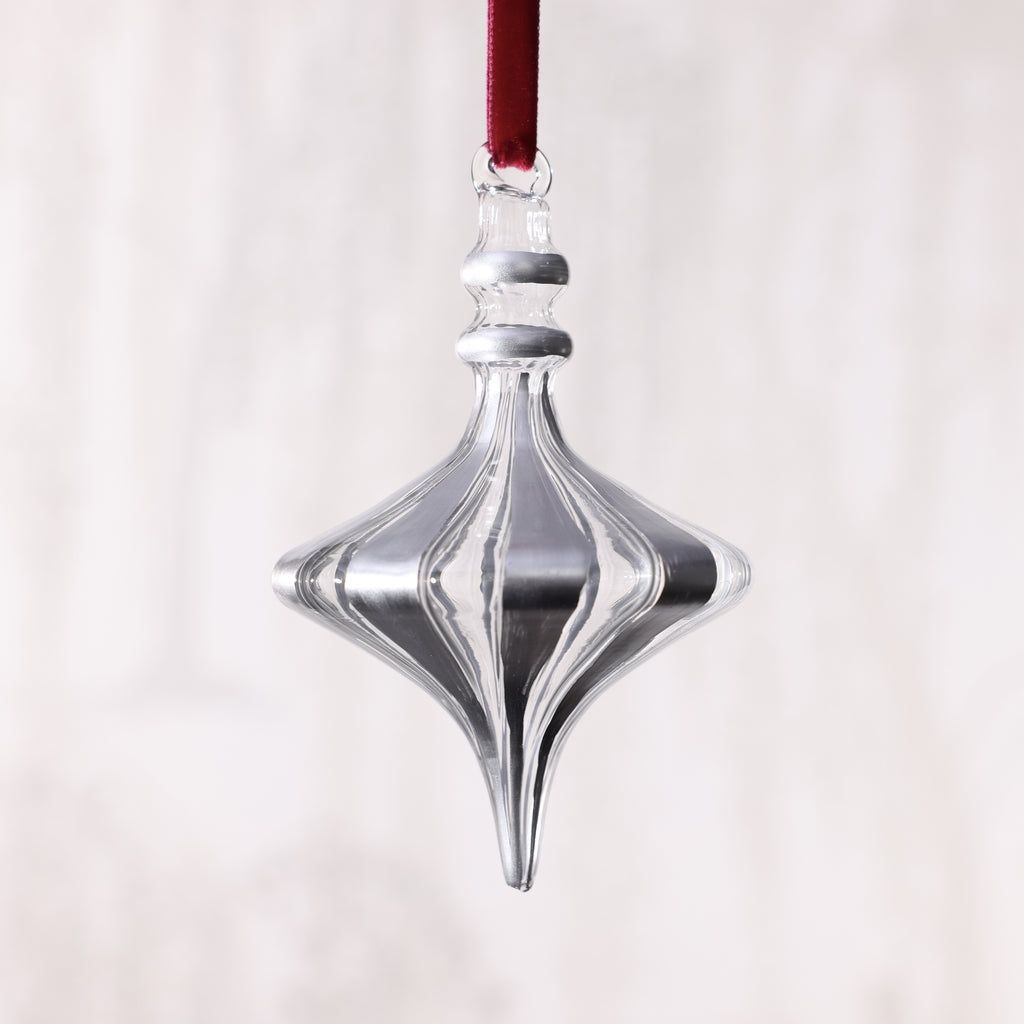 Silver Trimmed Artisan Blown Glass Finial Ornament
