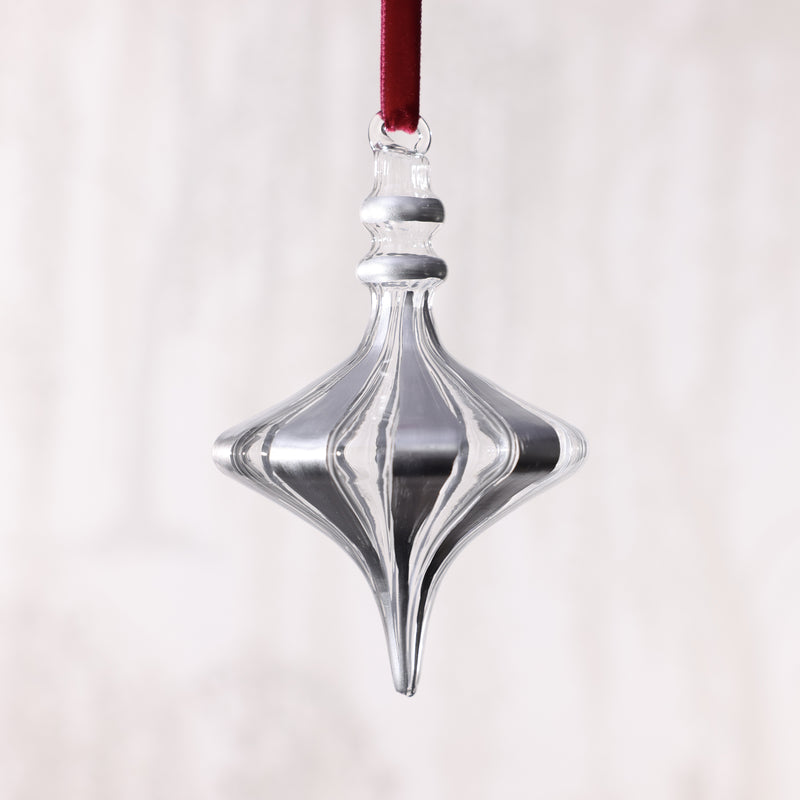 Silver Trimmed Artisan Blown Glass Finial Ornament