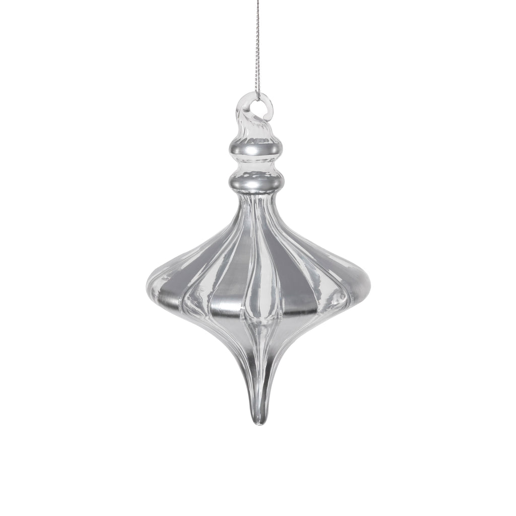Silver Trimmed Artisan Blown Glass Finial Ornament