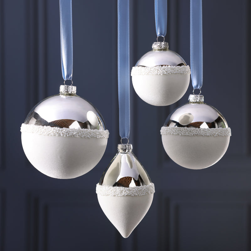 Silver and White Glass Ornament, Teardrop