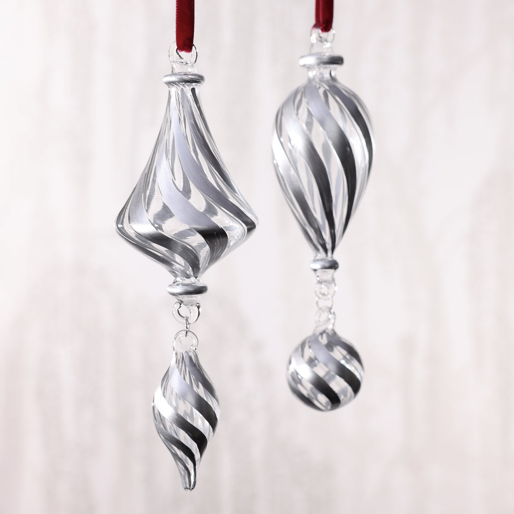 Silver and White Glass Ornament, Silver Trimmed