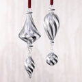 Silver and White Glass Ornament, Silver Trimmed