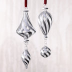 Silver and White Glass Ornament, Silver Trimmed