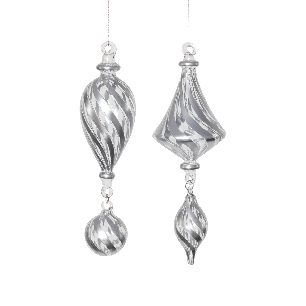 Silver and White Glass Ornament, Silver Trimmed
