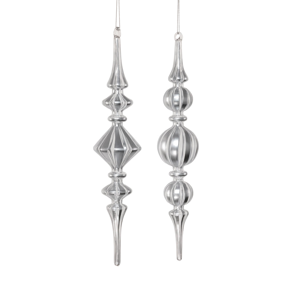 Silver and White Glass Ornament, Silver Trimmed Finial