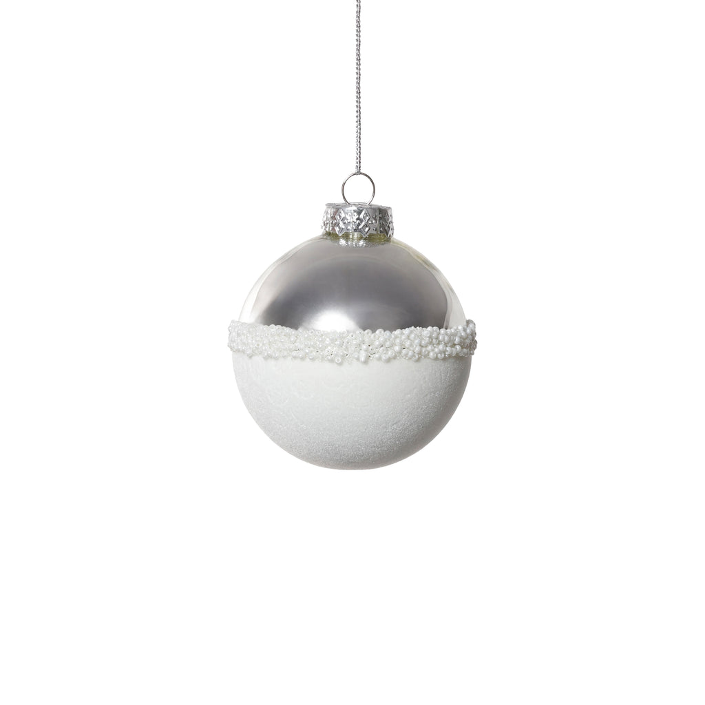 Silver and White Ball Glass Ornament