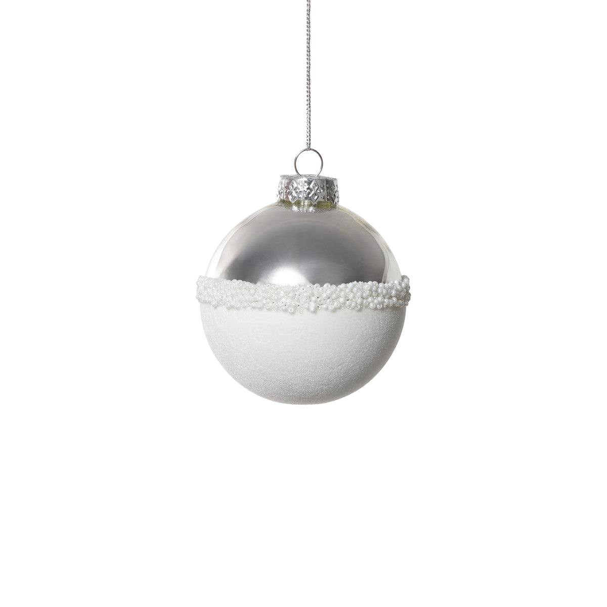 Silver and White Ball Glass Ornament