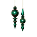 Holiday Glass Finial Ornament - 2 Assorted Designs - Green