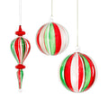 Holiday Glass Ball and Finial Ornament - 3 Assorted Pieces - Red, Green & Clear