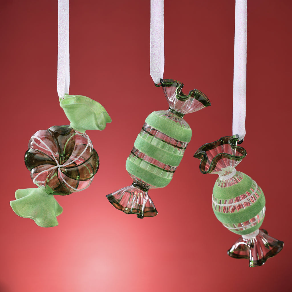 Wrapped Candy Glass Ornament - 3 Assorted Pieces