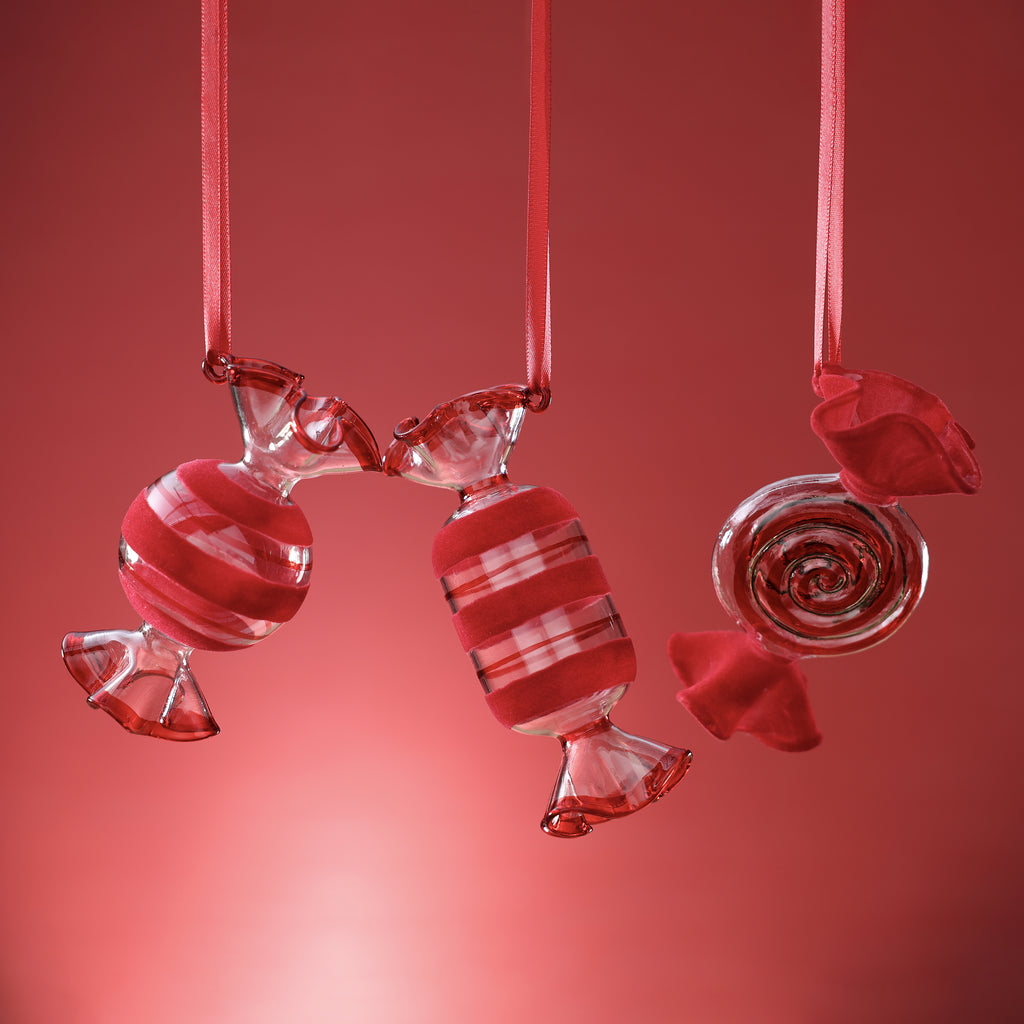 Wrapped Candy Glass Ornament - 3 Assorted Pieces