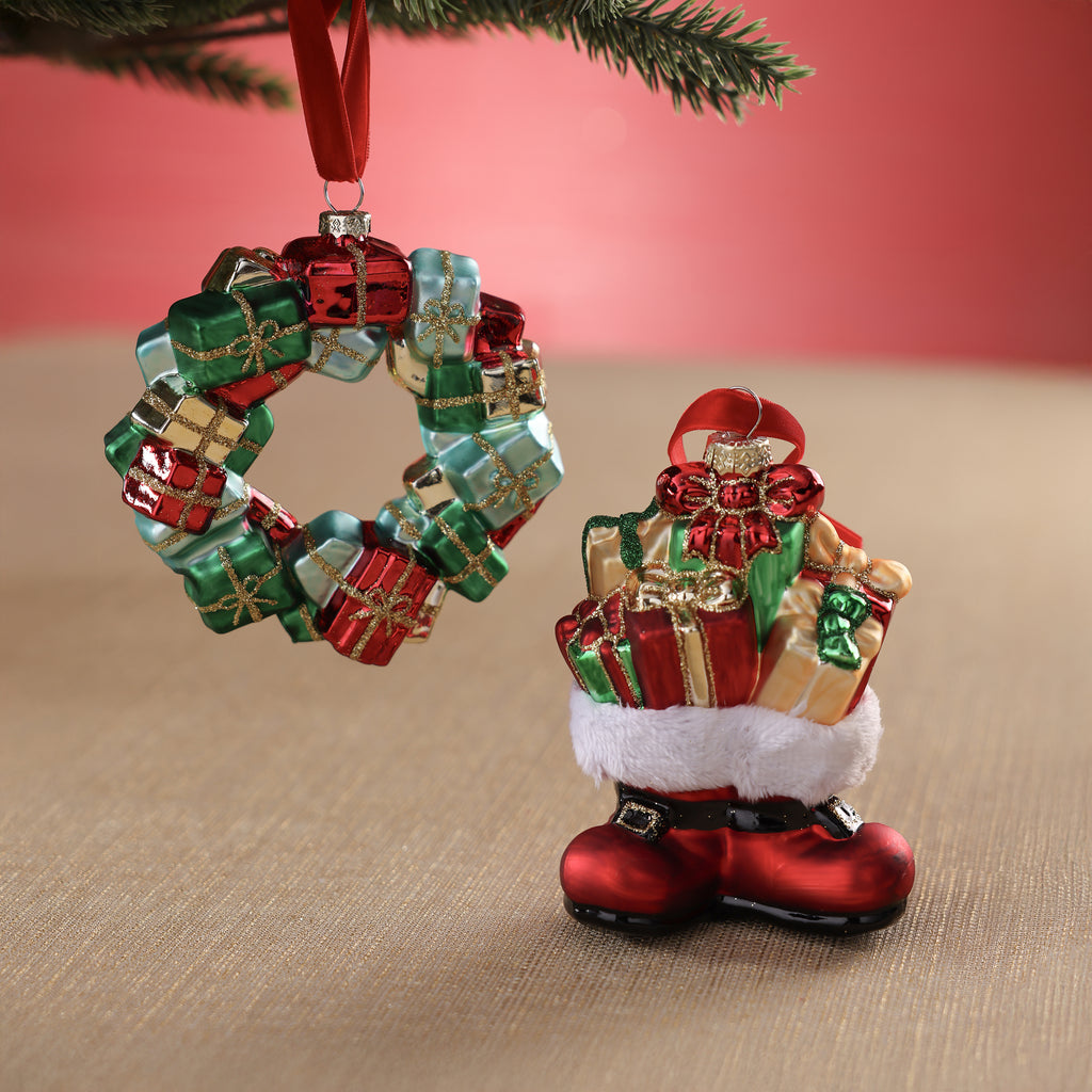 Santa Gifts Glass Ornament