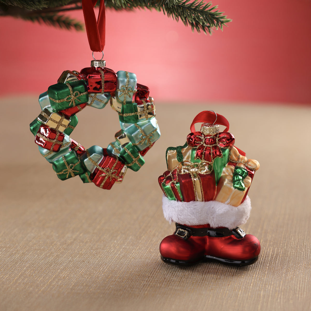 Santa Gifts Glass Ornament