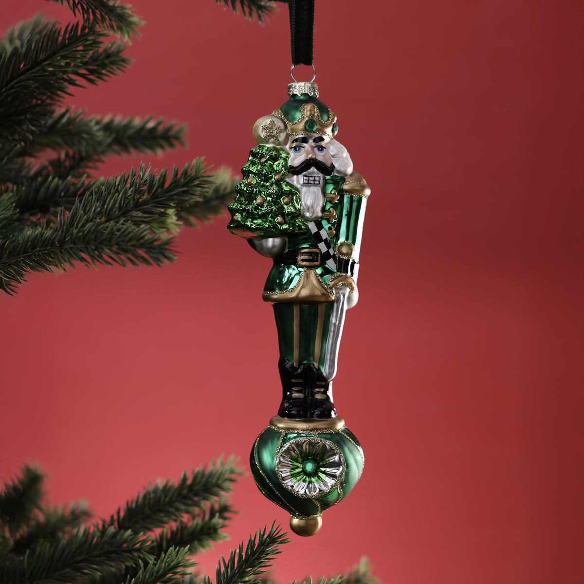 Holiday Soldier Holding Tree Glass Ornament