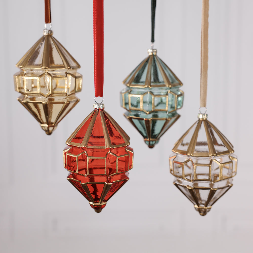 Lantern Style Glass Ornament - 4 Assorted Pieces