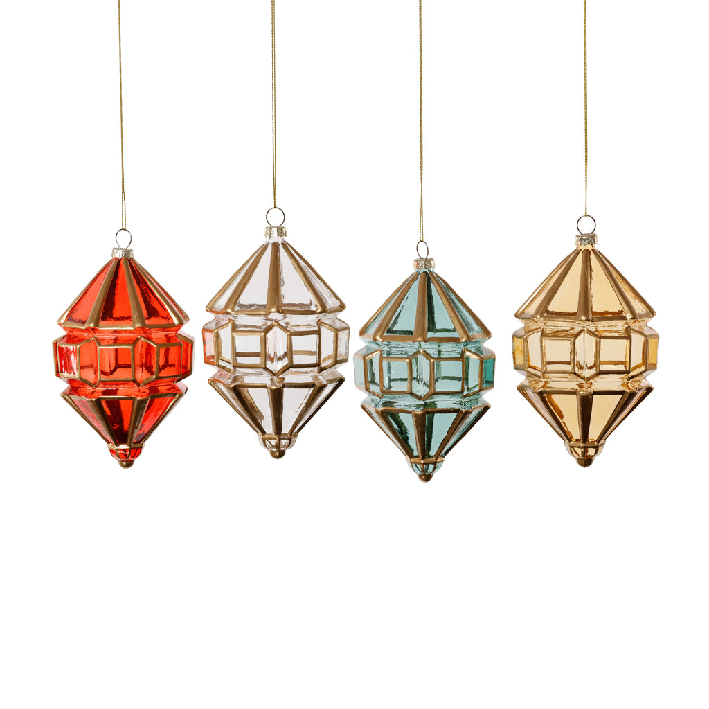 Lantern Style Glass Ornament - 4 Assorted Pieces