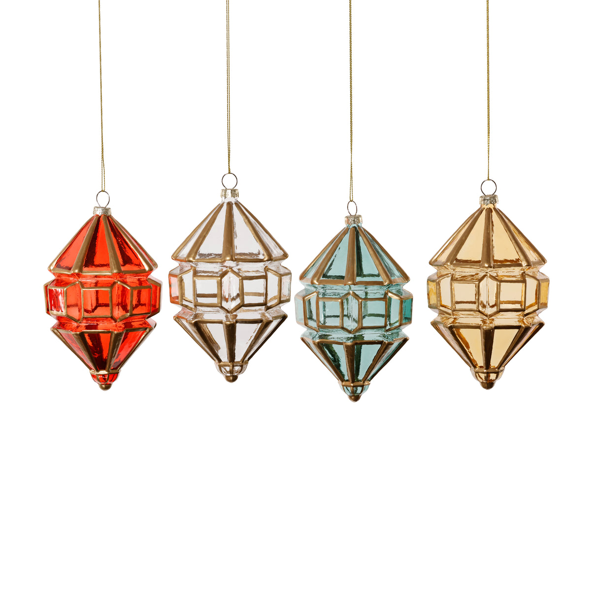 Lantern Style Glass Ornament - 4 Assorted Pieces