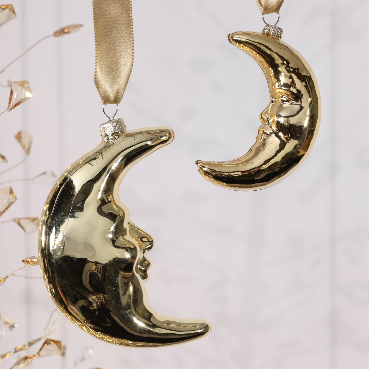 Crescent Moon Glass Ornament - 2 Assorted Pieces - Gold