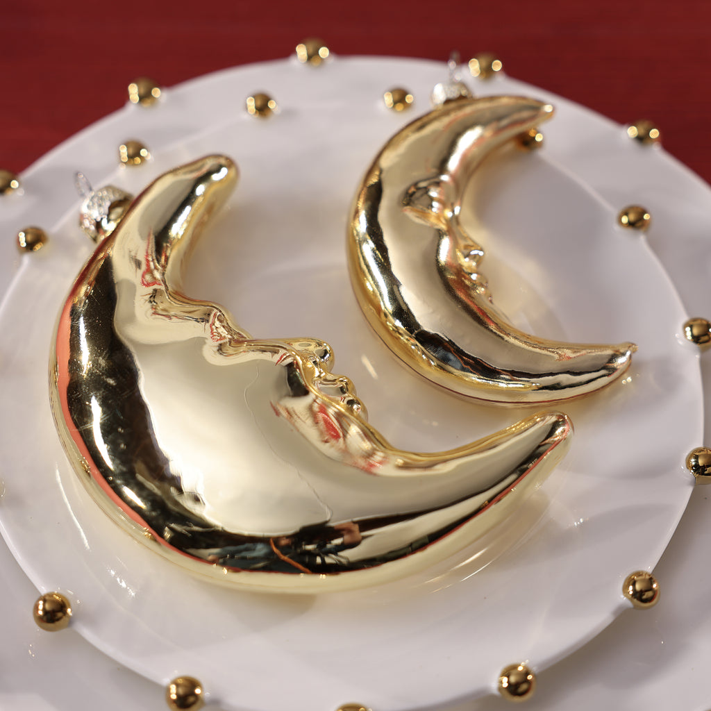 Crescent Moon Glass Ornament - 2 Assorted Pieces - Gold