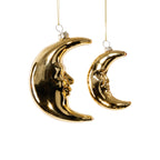 Crescent Moon Glass Ornament - 2 Assorted Pieces - Gold