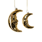 Crescent Moon Glass Ornament - 2 Assorted Pieces - Gold