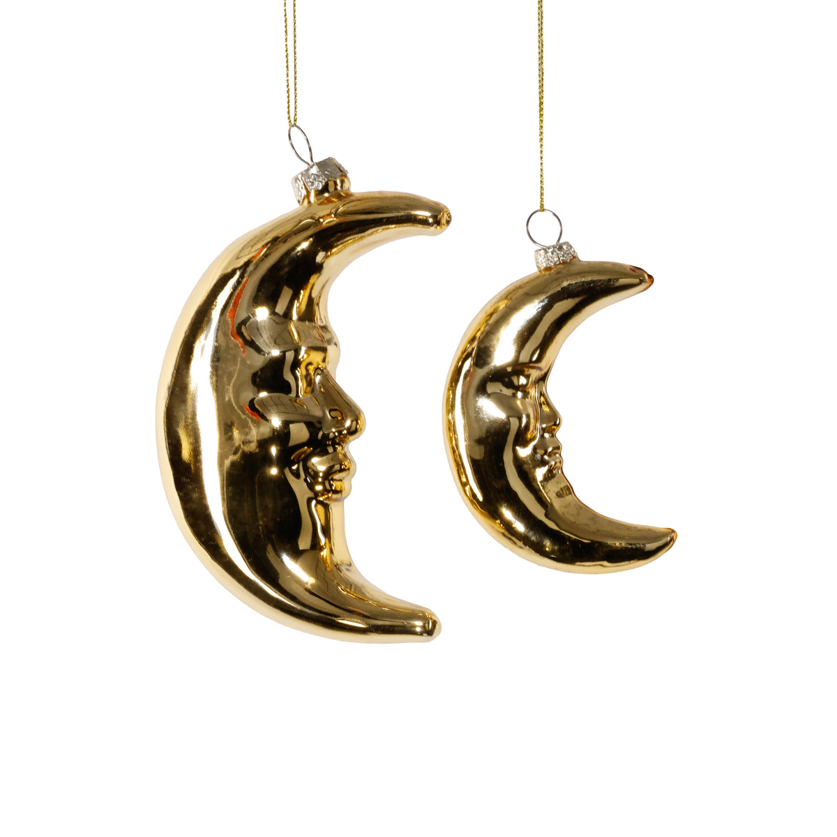 Crescent Moon Glass Ornament - 2 Assorted Pieces - Gold