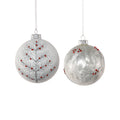 Matt White Glass Ornament - Branch & Berry Design - 2 Assorted Pieces