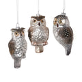 Silver Glass Owl Ornament - 3 Assorted Pieces