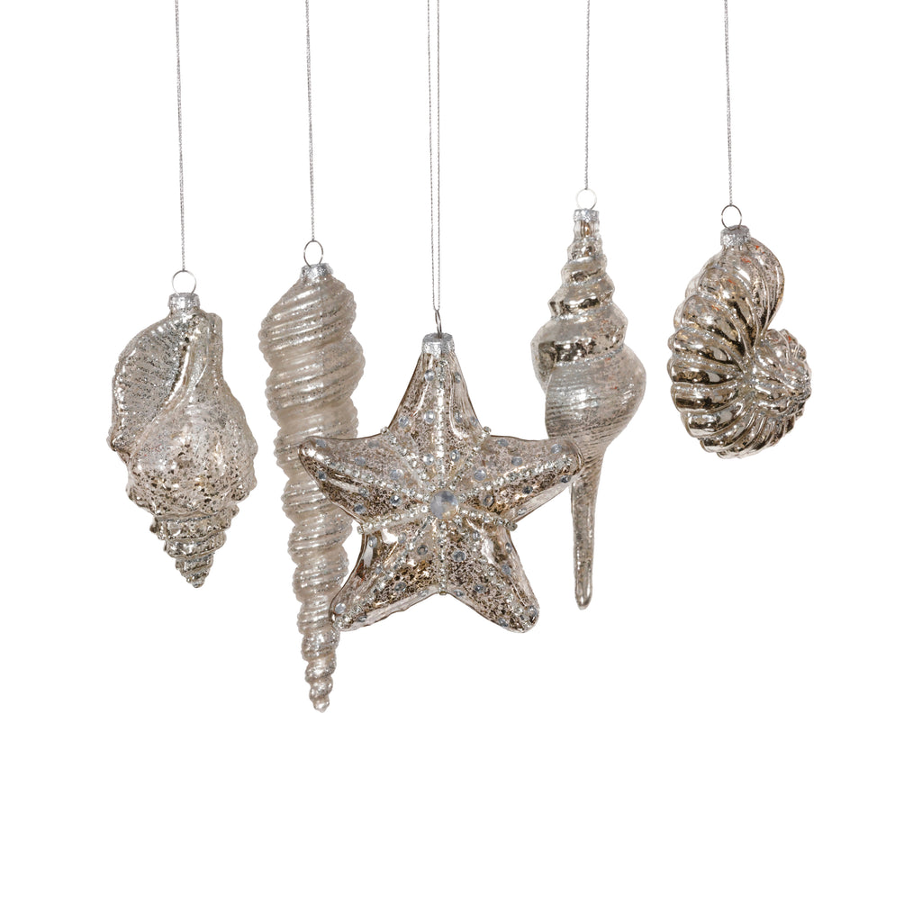 Glass Seashells - Set of 5 Assorted Styles - Antique Silver