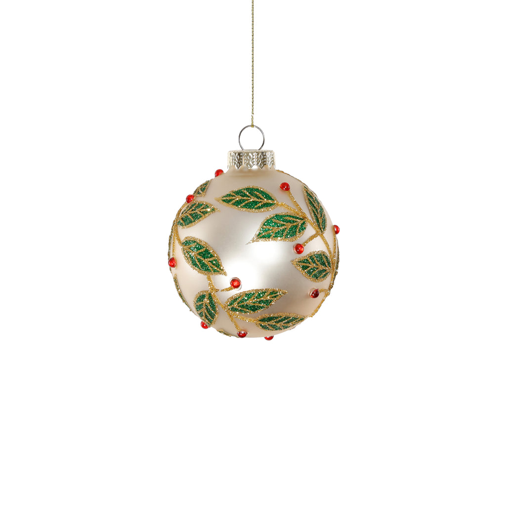Leaf Pattern Glass Ball Ornament
